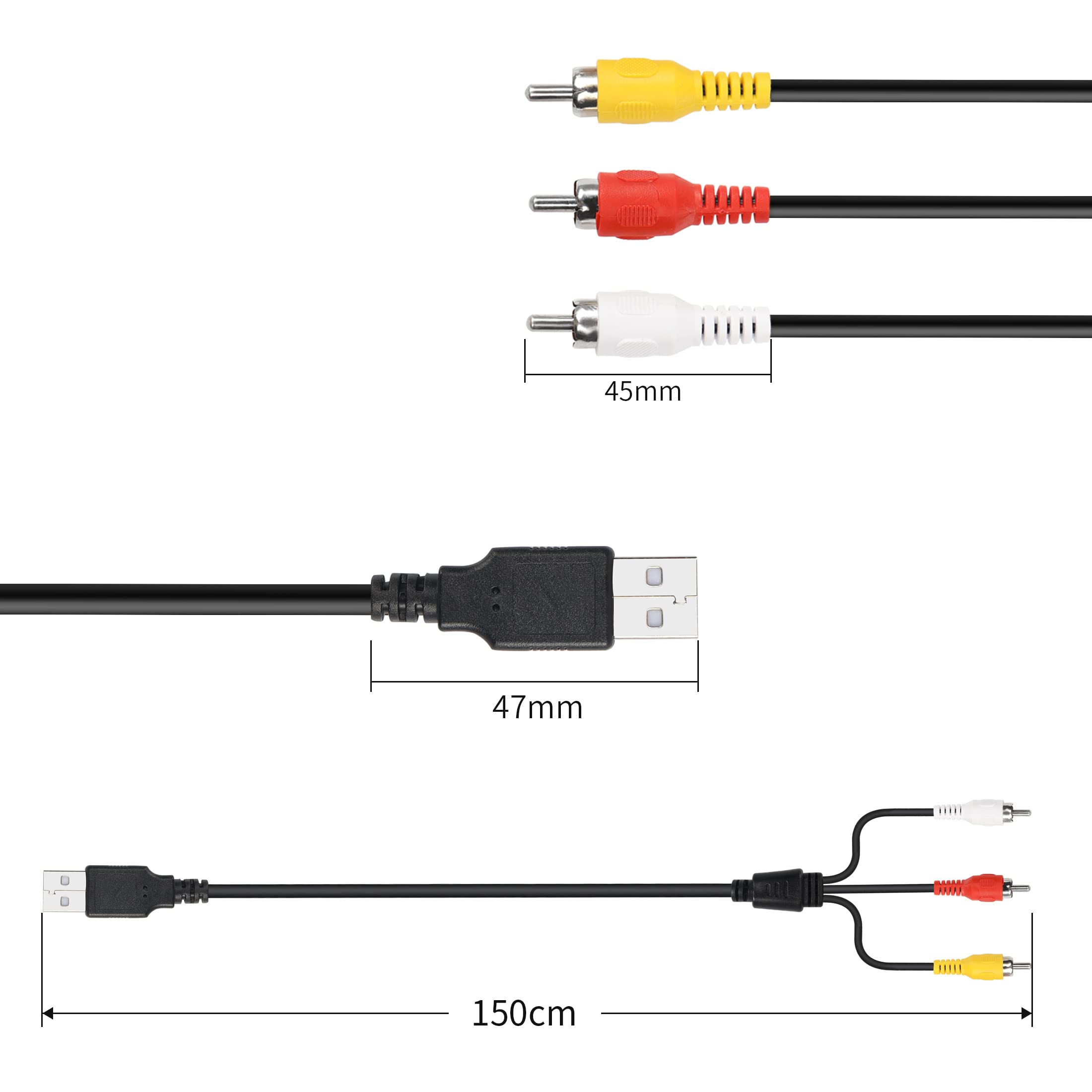 Cavo USB A 3 RCA Maschio 1,5 M - Adattatore AV Per TV E Videocamere, Doppia Schermatura, Nero