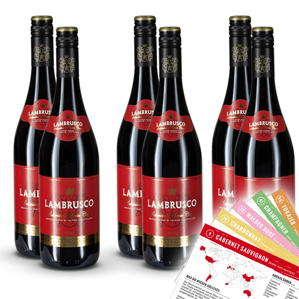 Lambrusco Vino Frizzante, süß, sortenreines Weinpaket + VINOX Winecards (6x0,75l)
