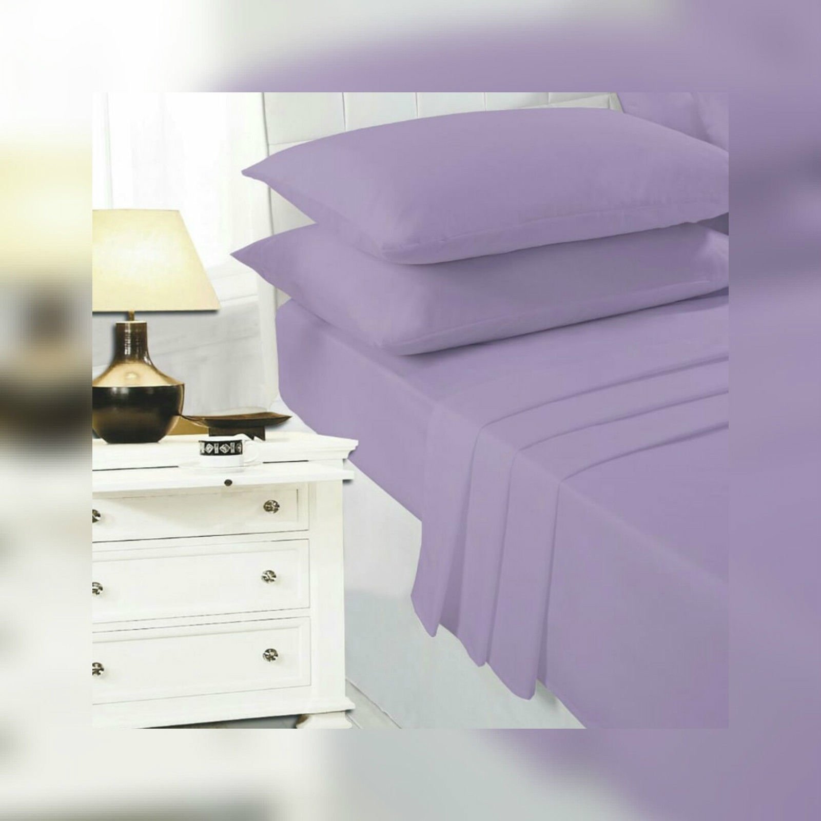 2 x Housewife Pair Pack Pillow Case - Standard Size 50 X 75 cms Approx - Bedroom Bed Pillowcase Pillow Protector Only(Lilac)