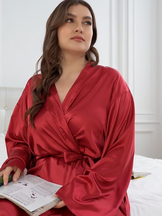 long satin dressing gown plus size Taylor Eddie Womens Plus Size Silky Satin Kimono Robe Floral Long Bathrobe Wedding Sleepwear Dressing Gown, Black, 5X at Amazon Women's Clothing store