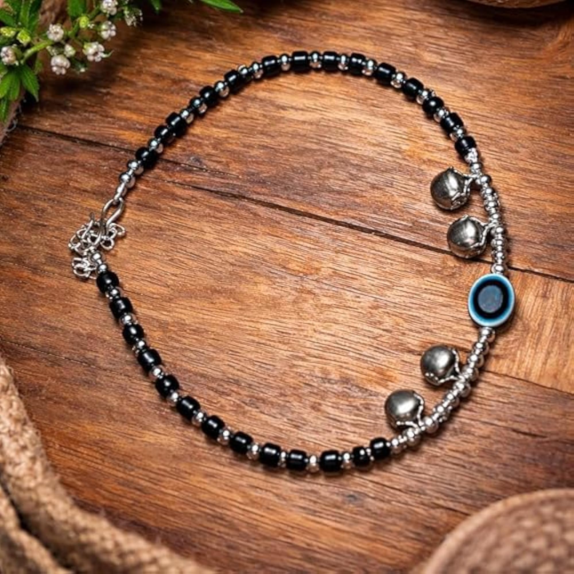 Protective Evil Eye Anklet Bracelet with Adjustable Floral Clasp