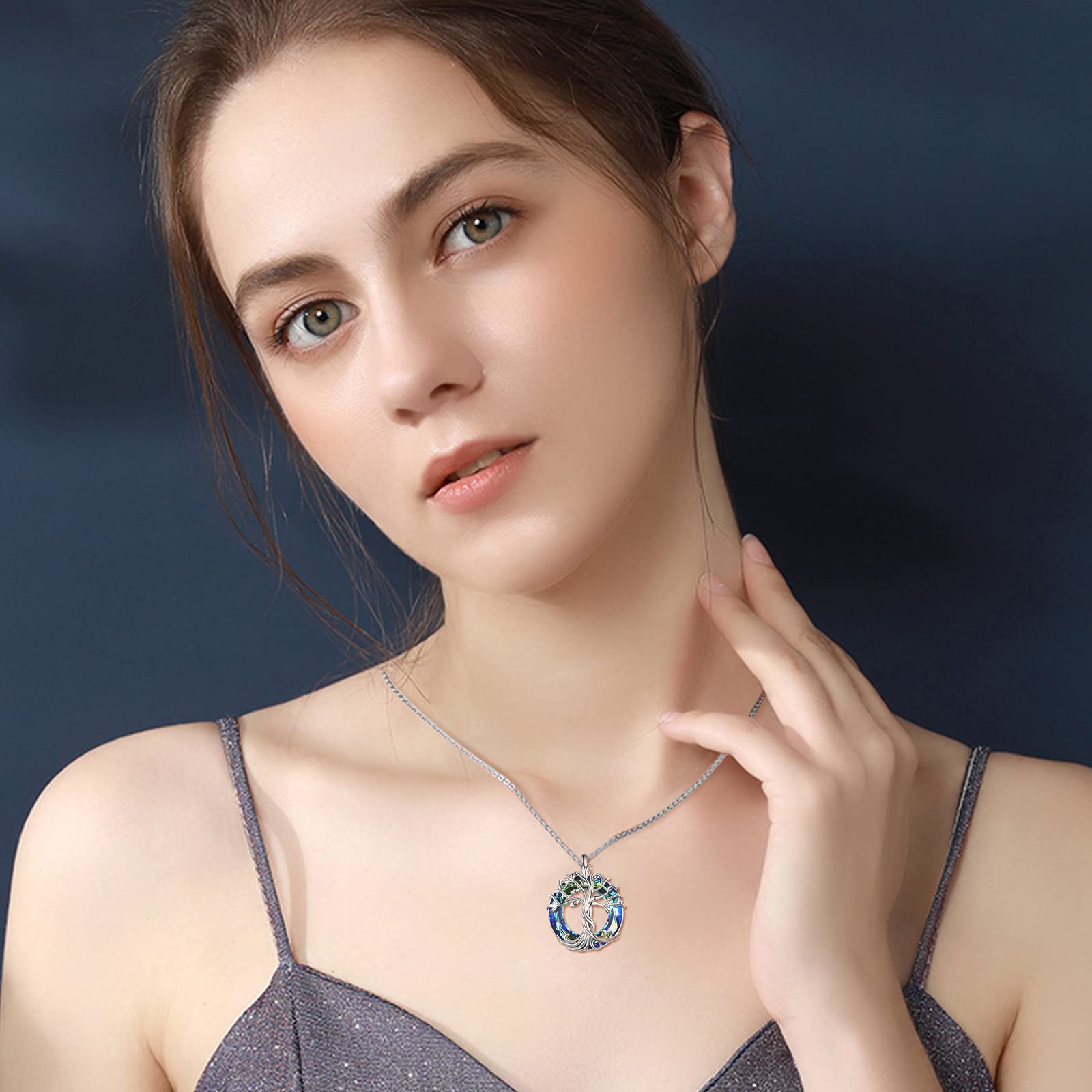 TOUPOP Kette Baum des Lebens 925 Sterling silber Baum des Lebens Anhänger Halskette mit Kristall Schmuck Geschenke für Mütter Geburtstagsgeschenke für Frauen Damen Mädchen