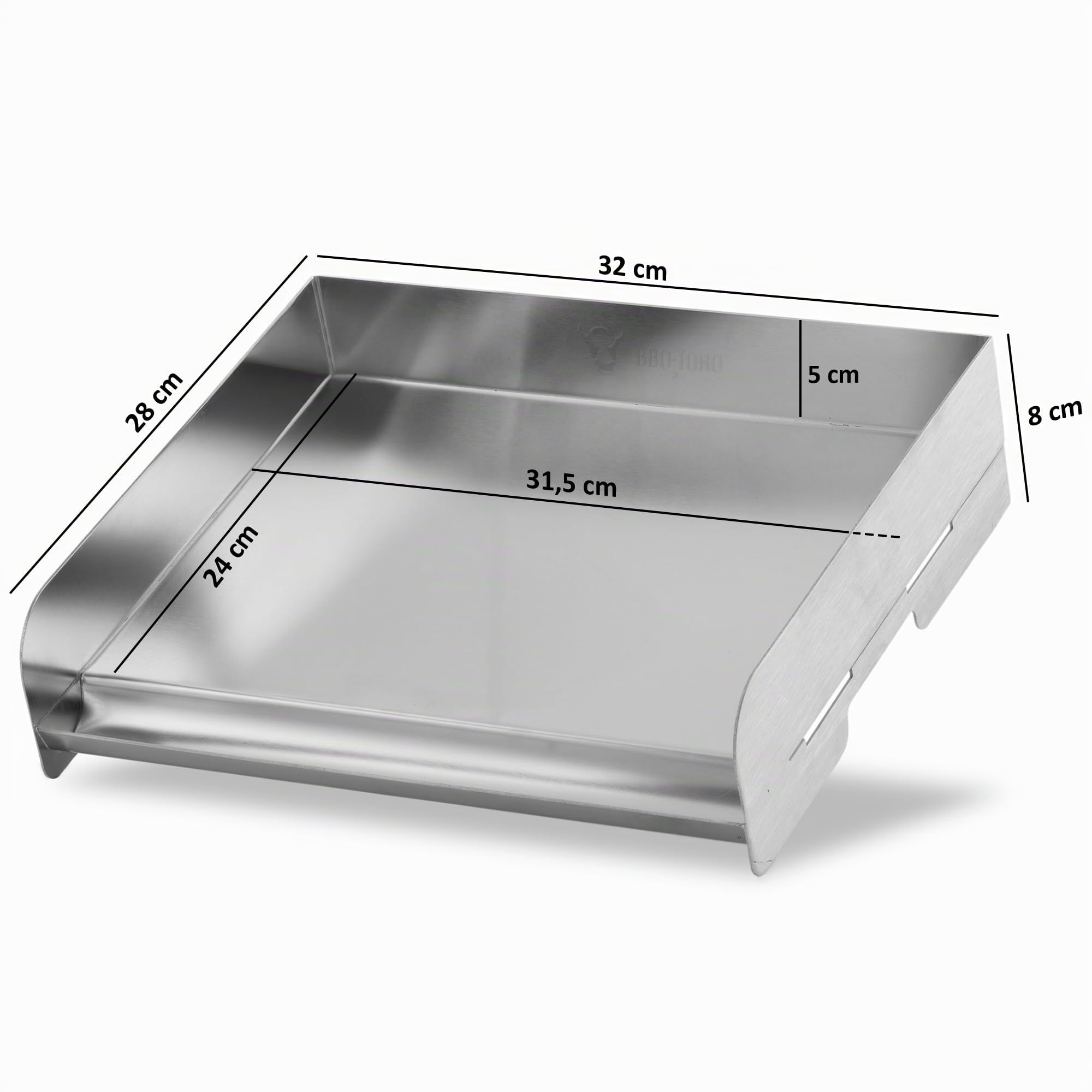 BBQ-Toro Edelstahl Grillplatte mit Grillspachtel | 32 x 28 cm | BBQ Plancha Set, Grillplancha, Pfannenwender | Rechteckig, Universal und Massiv | Grillblech für Holzkohle und Gas, Grillzubehör