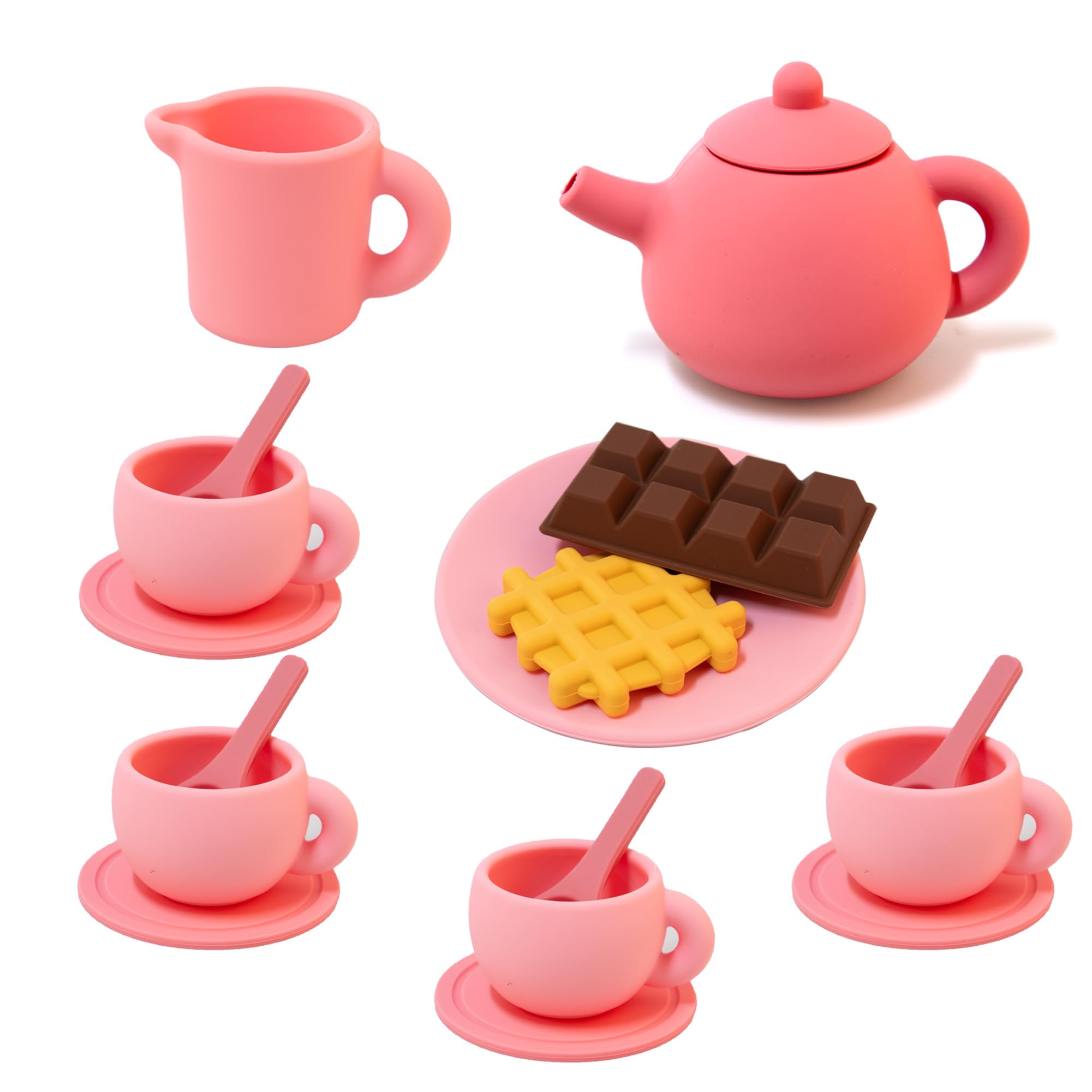 Silicone Tea Set for Toddlers,Play Tea Party Set,A Cute Pink Outfit Suitable for Little Girls Aged 3-6