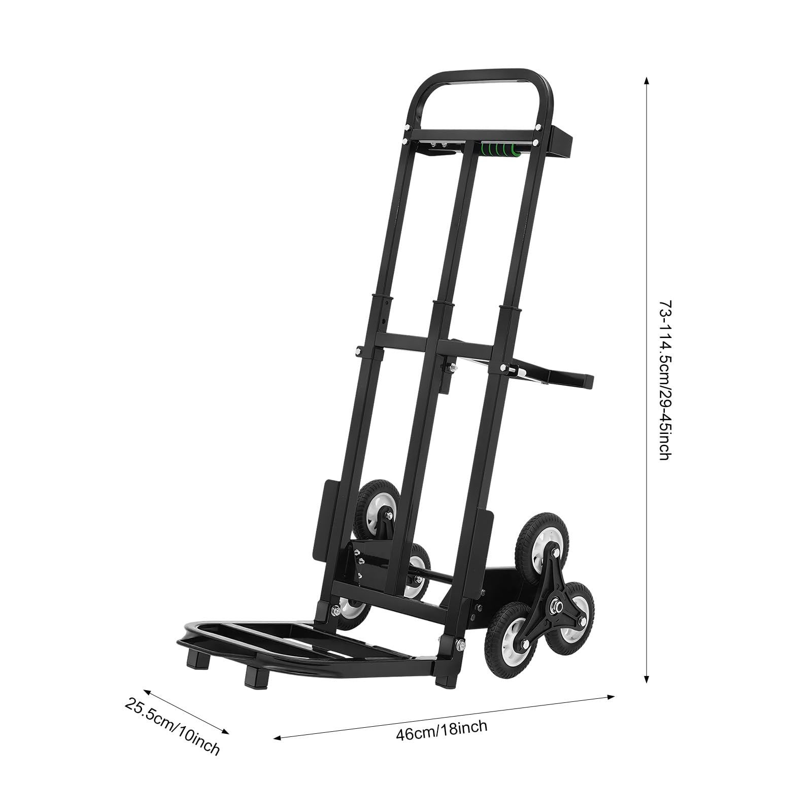 Składany wózek transportowy z 6 kółkami, podłokietnik z regulacją wysokości 73-114,5 cm, nośność 200 kg, wózek transportowy do przeprowadzek i ciężkich przedmiotów na schodach