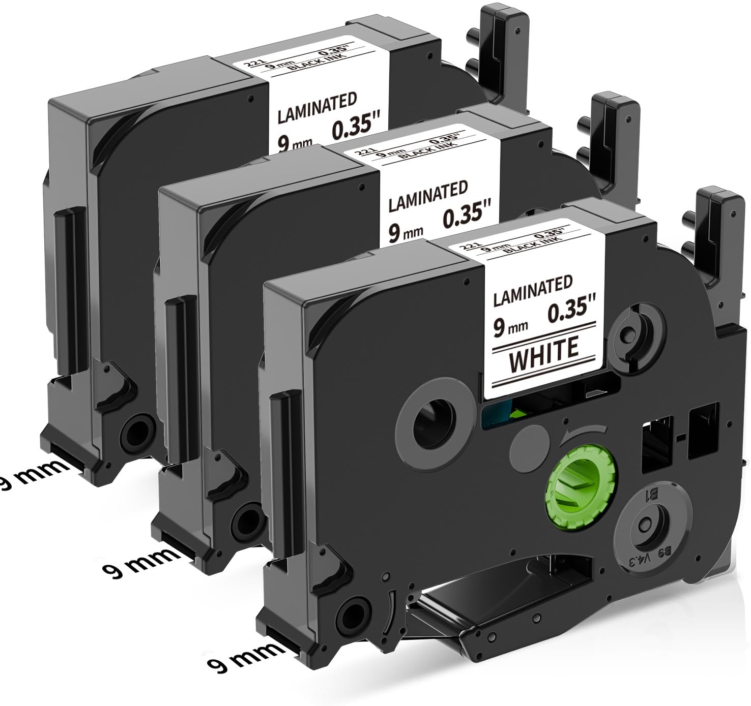 MarkDomain 9mm 0.35" Laminated White Label Maker Tape Replacement for Brother P-Touch Label Tape TZe-221 TZ-221 Black on White Compatible with Brother Ptouch PT-D220 PTD210 PTH110 PT-1950, 3-Pack
