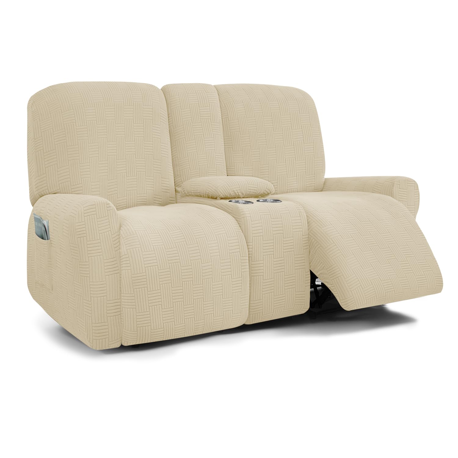 Hypiqq Beige Reclining Love Seat With Middle Console Slipcover 8-Piece Dual Reclining Sofa Covers Jacquard 2 Seat Recliner Couch Cover Washable,,2 Seat Console
