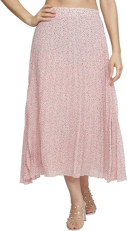 Women Western Floral Printed Skirt | Latest Stylish A- Line Pleated Skirt for Summer | Party Casual Knee Length Skirt-image-12