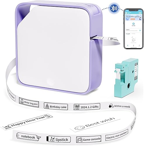 Máquina etiquetadora Bluetooth con cinta, etiquetadora D1600, mini rotuladora sin tinta con múltiples plantillas para almacenamiento, oficina,