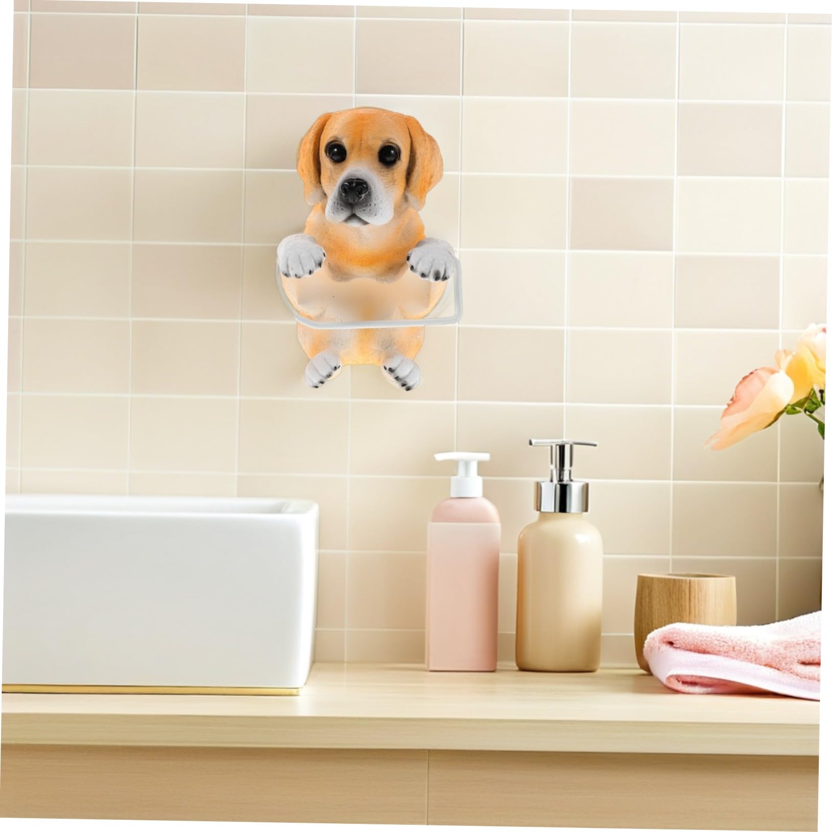 Portarrollos Naranja Forma de Perro de Resina de Papel Higiénico