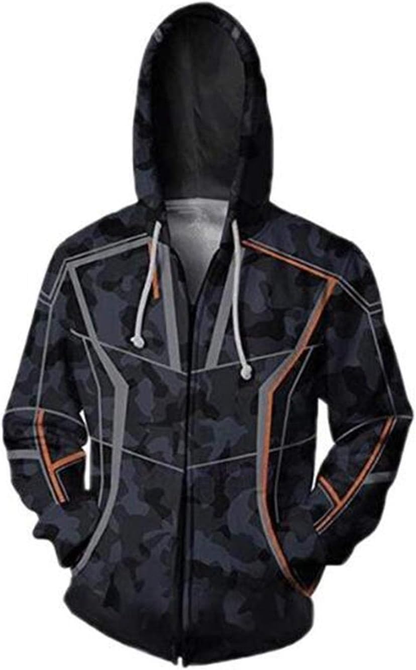 HAcostumes Cosplay Unisex Superhero Cosplay Costume Cotton Fleece Hoodie Jacket with Zipper, Black, Adult Large
