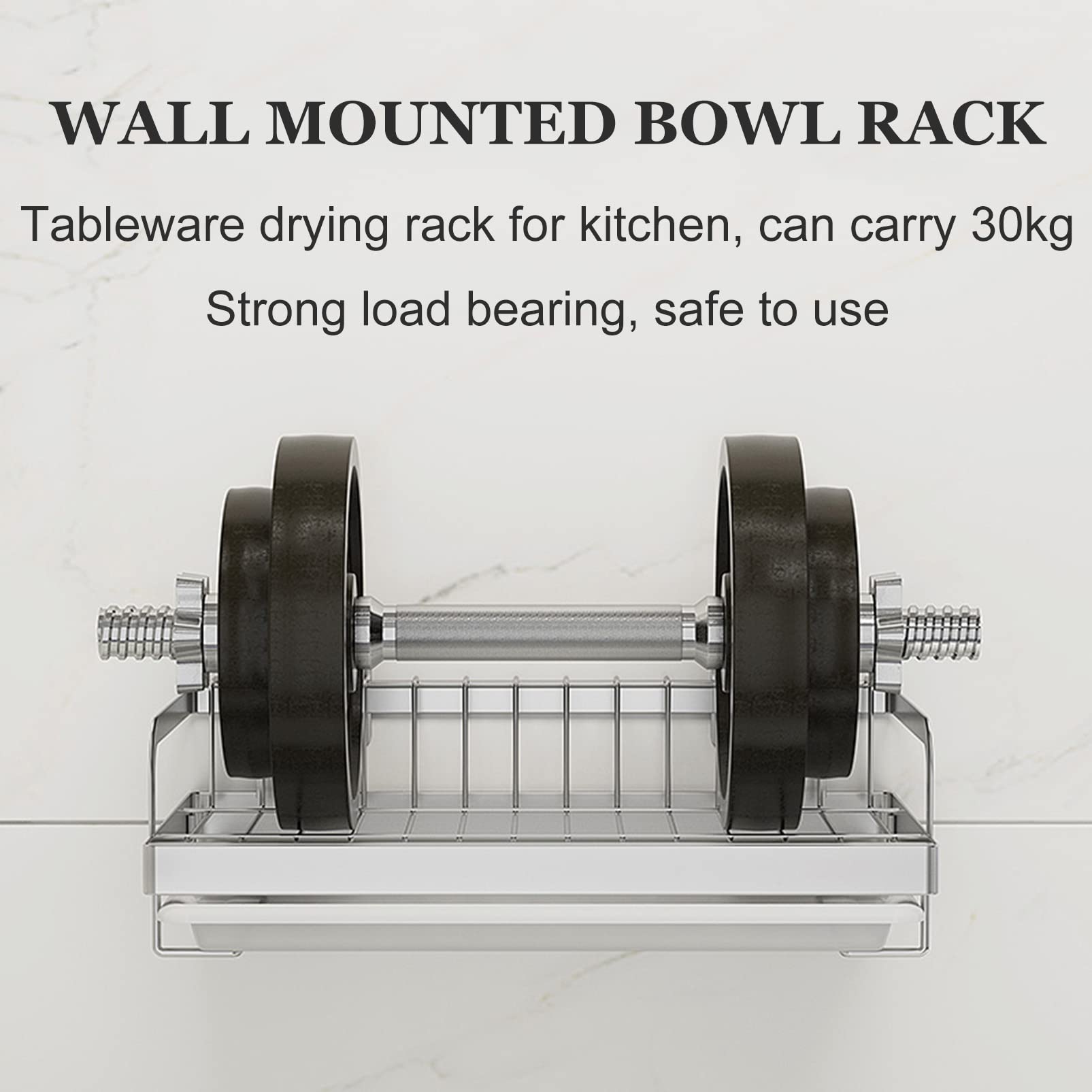 Escurridor de platos de acero inoxidable con soporte para cubiertos de pared y bandeja de drenaje para un almacenamiento y organización eficientes de la cocina