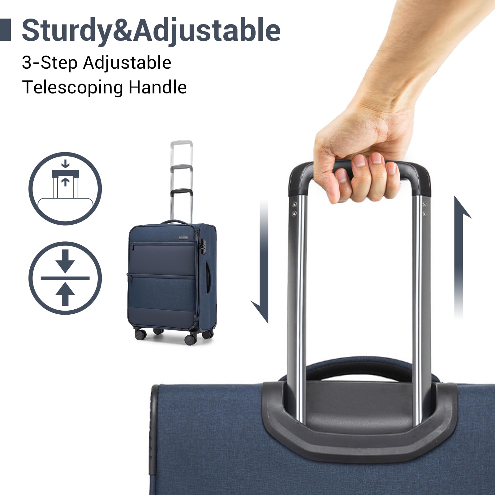 British Traveller Maleta Trolley Grande Rígida Expandible 79cm, Maletas Rígidas de Viaje con 4 Ruedas Giratorias y Cerrado TSA (28 Pulgadas, Azul)