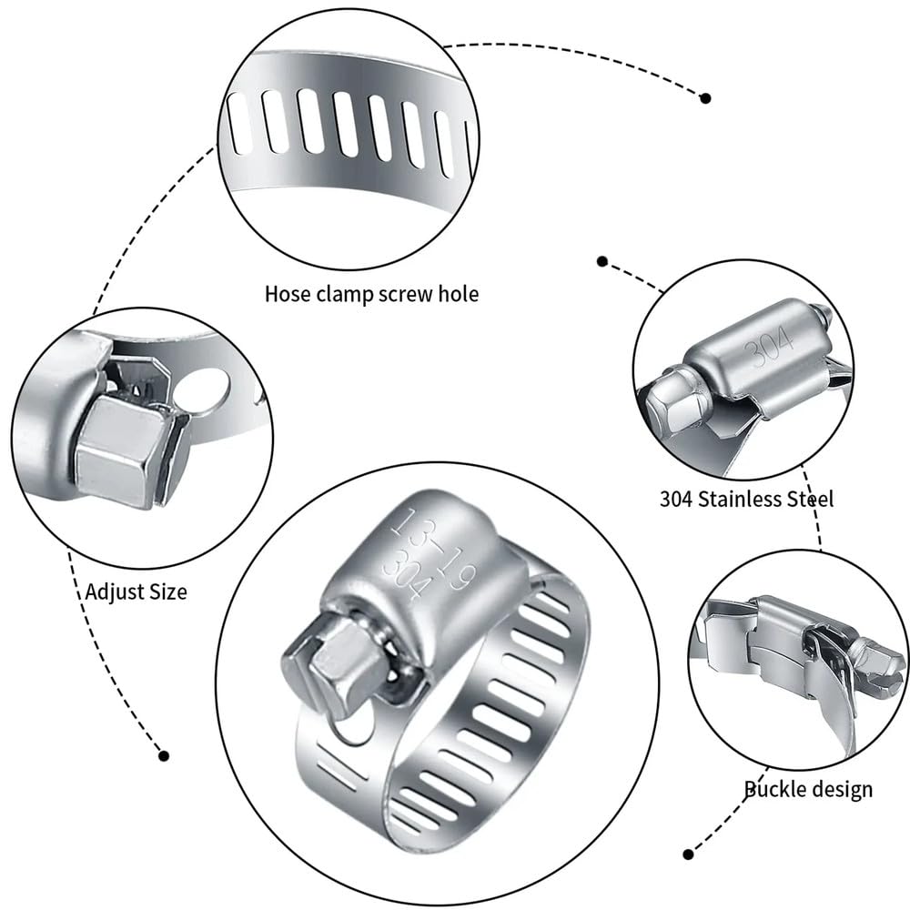 Abrazaderas de manguera 304 - Abrazaderas reutilizables de tornillo sin fin para mecánicos y contratistas, 25, 28,6 mm