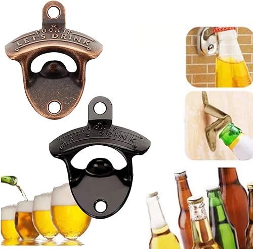 Miniatura 6 de Abrebotellas de cerveza vintage, 2 unidades, para montar en la pared, adecuado para bares, hoteles KTV, hogares (bronce rojo, negro)