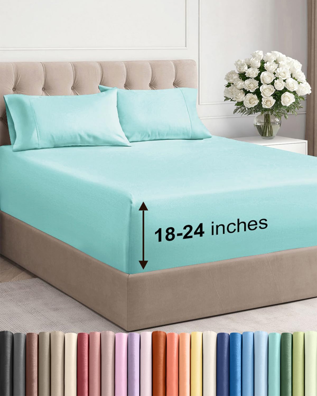 CGK Extra Deep Twin Sheet Set - 4pc Cooling Sheets - Spa Blue