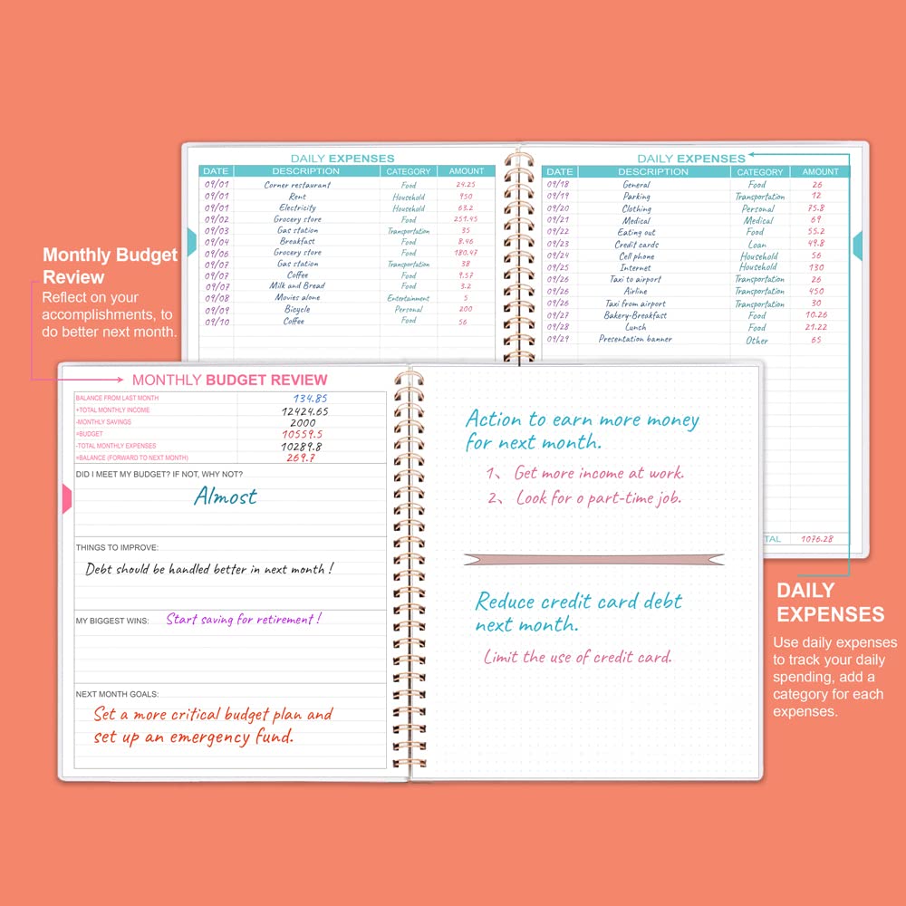 Budget Planner - 8" x 9.5" Monthly Financial Organizer with Expense Tracker Notebook. Monthly Budget Journal, Rose - Image 3