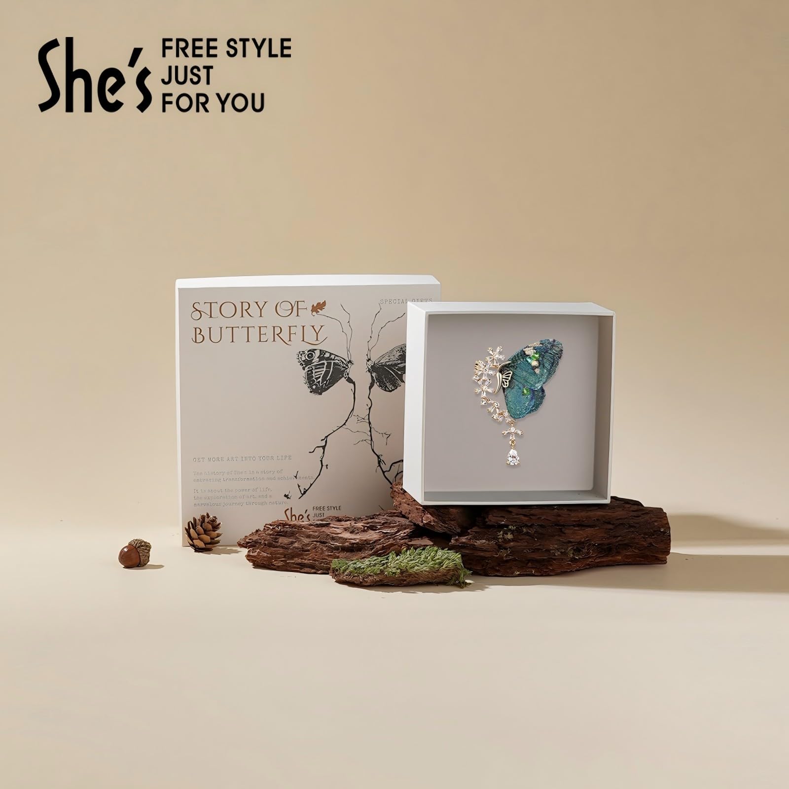 SHE’S FREE STYLE JUST FOR YOU Damen Brosche – Handgestickte Schmetterling brosche vintage mit Zirkonia, Modische broschen & anstecknadeln für damen – Elegante Accessoires für Kleidung & Anlass