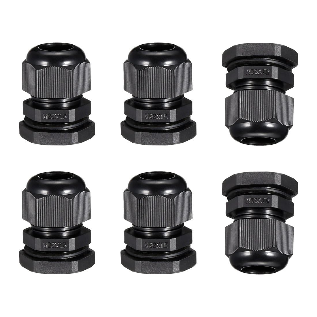 TA-VIGOR 6Pcs M22 Cable Gland, IP68 Waterproof Adjustable Plastic Nylon Wire Connectors Gland Joints for 10mm-13mm Cables, Locknut Stuffing Glands with Locknut and Washer – Black