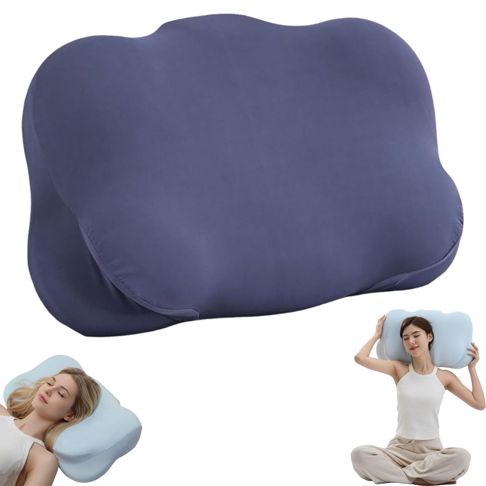 Ergonomic Memory Sleep Cloud Pillow, Side Sleepers Pillow with Adjustable Memory Foam Cervical Neck Support, Cooling Breathable Cover for Back, Stomach Sleepers (Dark Blue)