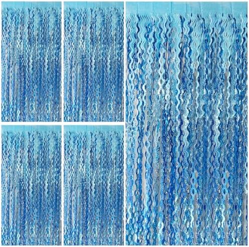 Black Tinsel Backdrop Blue Dog Party Pack - Foil Curtains, Banner, 22 Themed Balloons & Photo Booth Props Foil Fringe Curtains