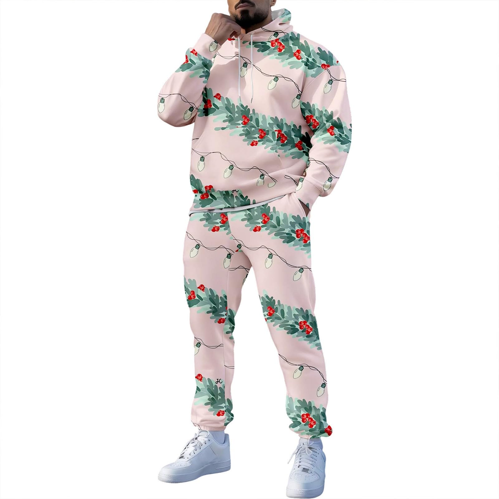 2 szt. Świąteczne stroje męskie śmieszne błyszczące choinki kombinezony oversize brokat bluzy z kapturem z długim rękawem i spodnie dresowe zestaw do biegania wakacje sport siłownia kostiumy