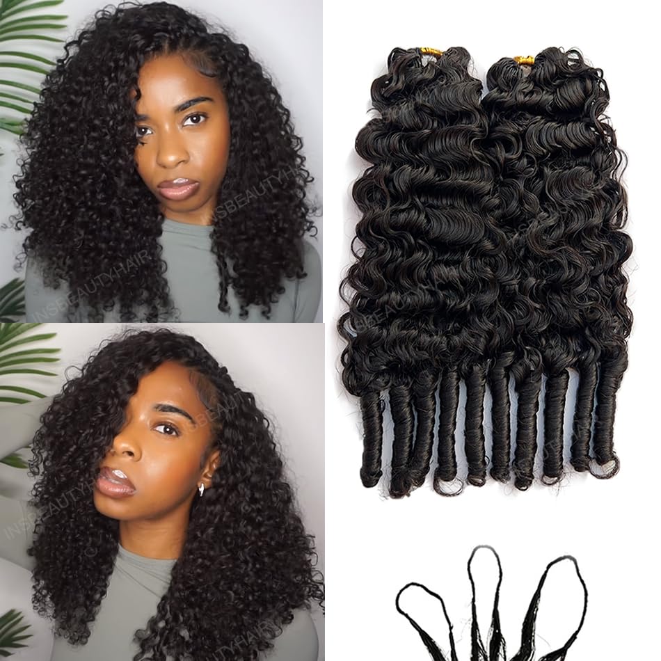 Crochet Hair Water Curly Human Hair Extensions Knotless Pre-Separated Crochet Human Hair Reusable Curly Feather Hair Natural Color 20inch 120g