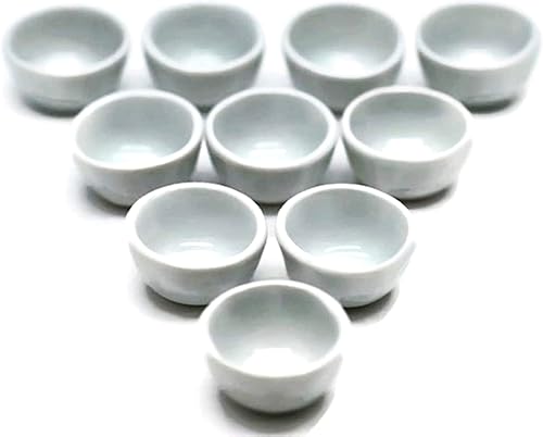 Miniatura 1 de 10 platos de plato cearmic blanco y gris, tamaño 1.0 in, casa de muñecas, miniaturas, alimentos, cocina, decoración