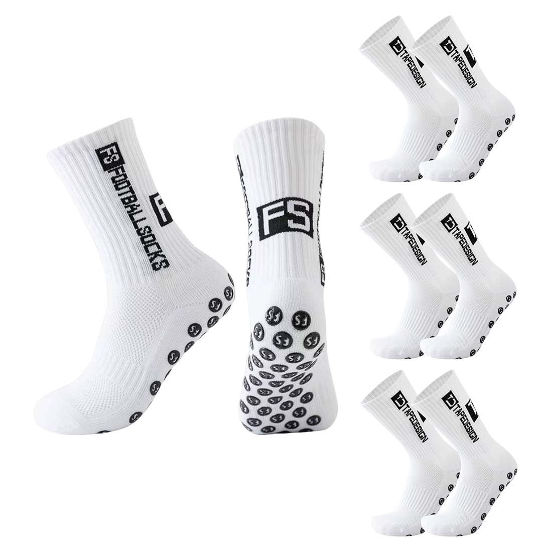 Calze Tagliate Da Calcio 4 Paia Bambini, Colore Bianco Taglia 33-39 Con Suola Antiscivolo Per Basket E Corsa