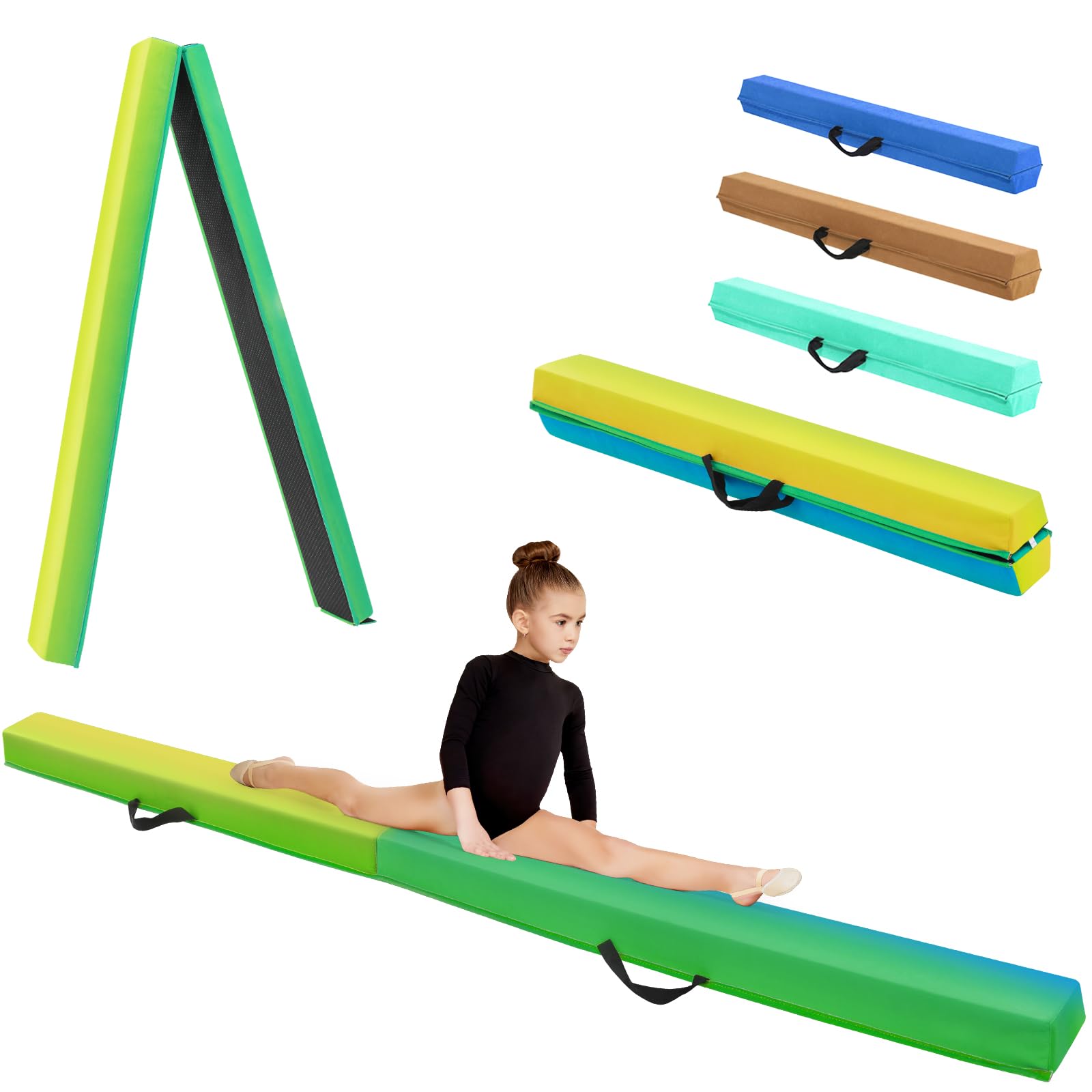 Poutre d'Équilibre Gymnastique avec Surface Simili-Suede EVA+EPE en 3 Tailles (240cm/270cm/300cm) Pliable pour Enfants & Adultes + Sac de Transport