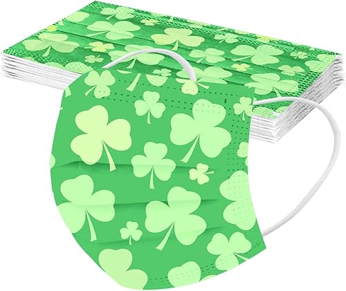 Miniatura 4 de 50 mascarillas desechables para el día de San Patricio para adultos diseño de trébol verde para fiestas de vacaciones de mujer