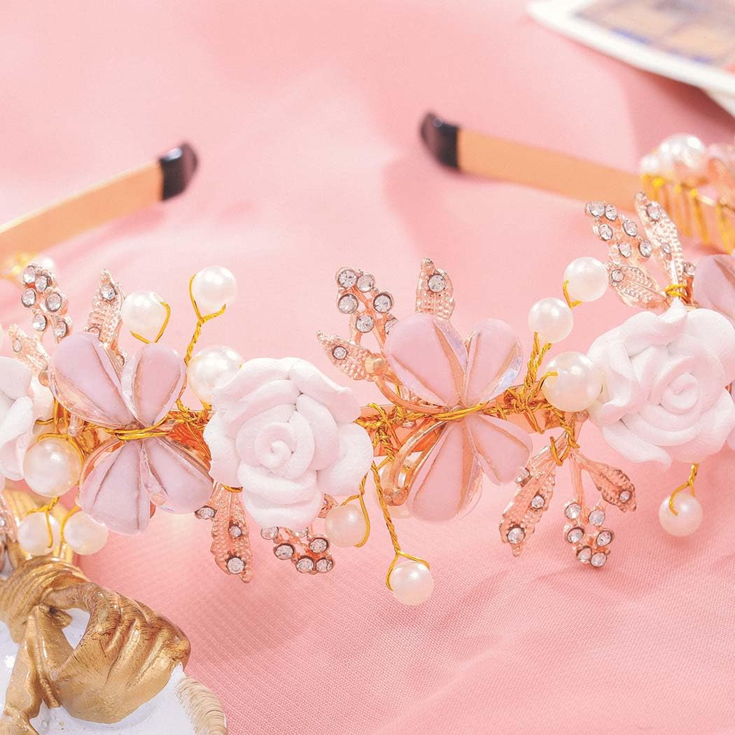 IYOU Flower Girl Hair Accessories Gold Flower Butterfly Princess Headband Pearl Leafs Brithday Bridal Wedding Hair Bands for Girls - Image 4