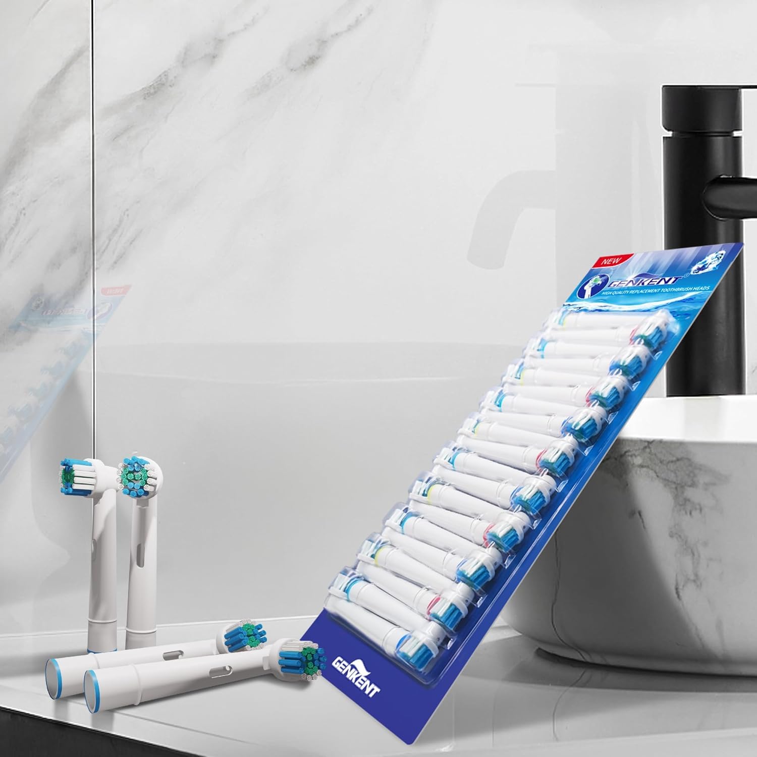 GENKENT Recambios Cepillos Cabezas de Dientes Compatibles con Recambios Cepillos Oral B Braun, 20 Piezas Profesionales para Repuesto de Cabezas de Oral B Pro Series 1/3