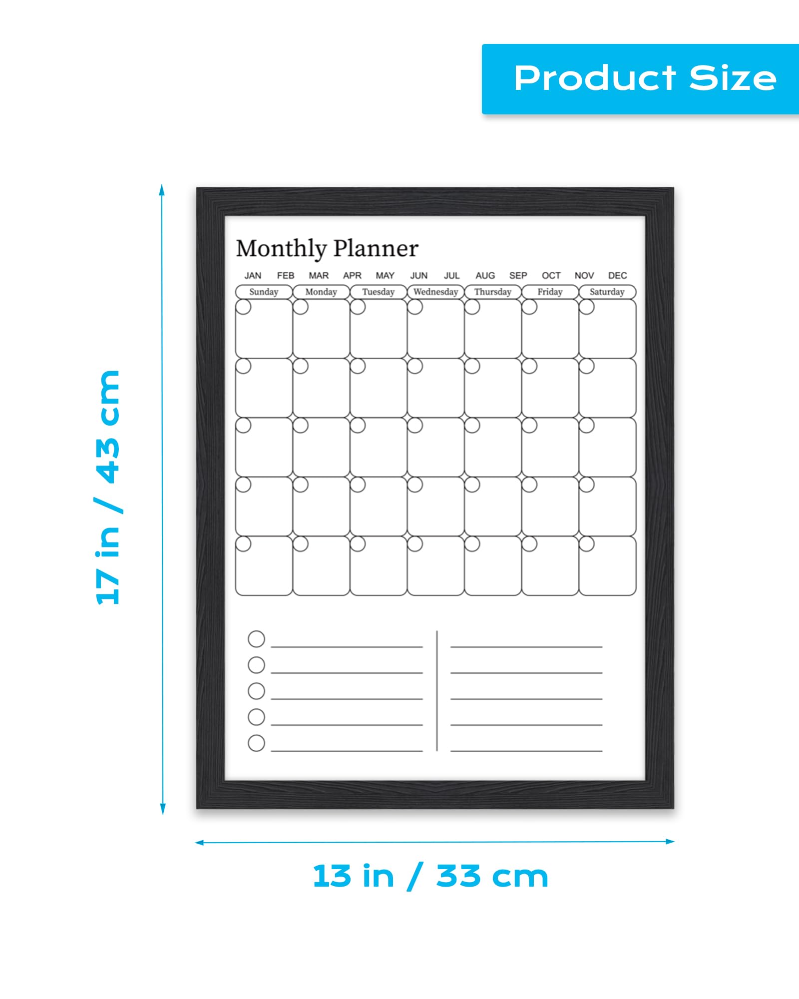Aitakatta Dry Erase Calendar for Wall, 17x13 inches Magnetic Surface Calendar Whiteboard, 2-in-1 Planner, Vertical Layout to Do List with Black Wooden Frame(YL-SHU-BK,4333) - Image 2