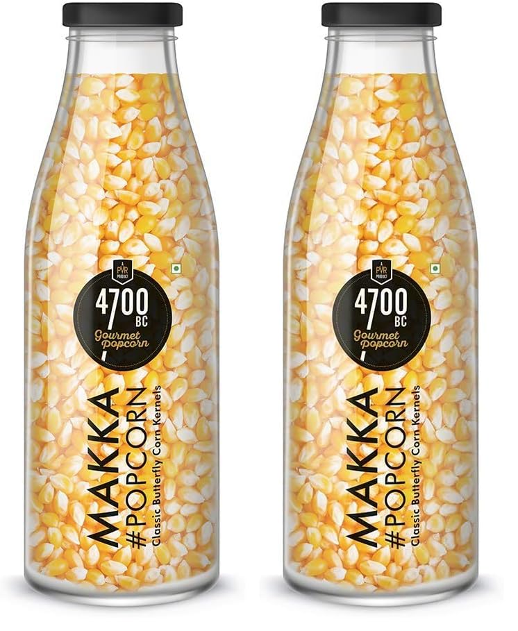 Image of 4700BC Makka Popcorn, Classic Butterfly Corn Kernels, Healthy, Reusable Bottle, 400g (Pack of 2)