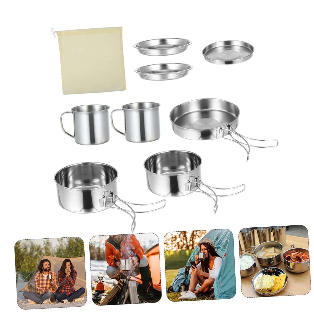 Abaodam Cuisine De Camping Portable Kit De Casseroles pour Randonnée Couvercles Et Tasses Inclus Compatible Feu