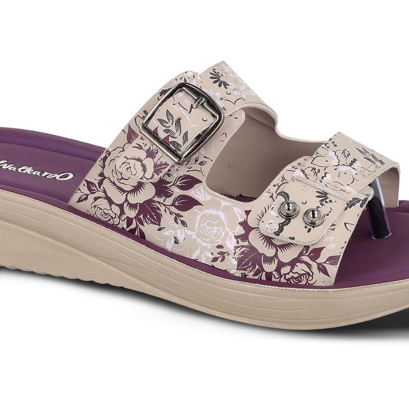 Image of WALKAROO Slip-on Sandals for Women|Lightweight PU Wedge Sole, Comfortable Sandal|Walking, Shopping, Travel, Casual Wear Sandal-WLR74019
