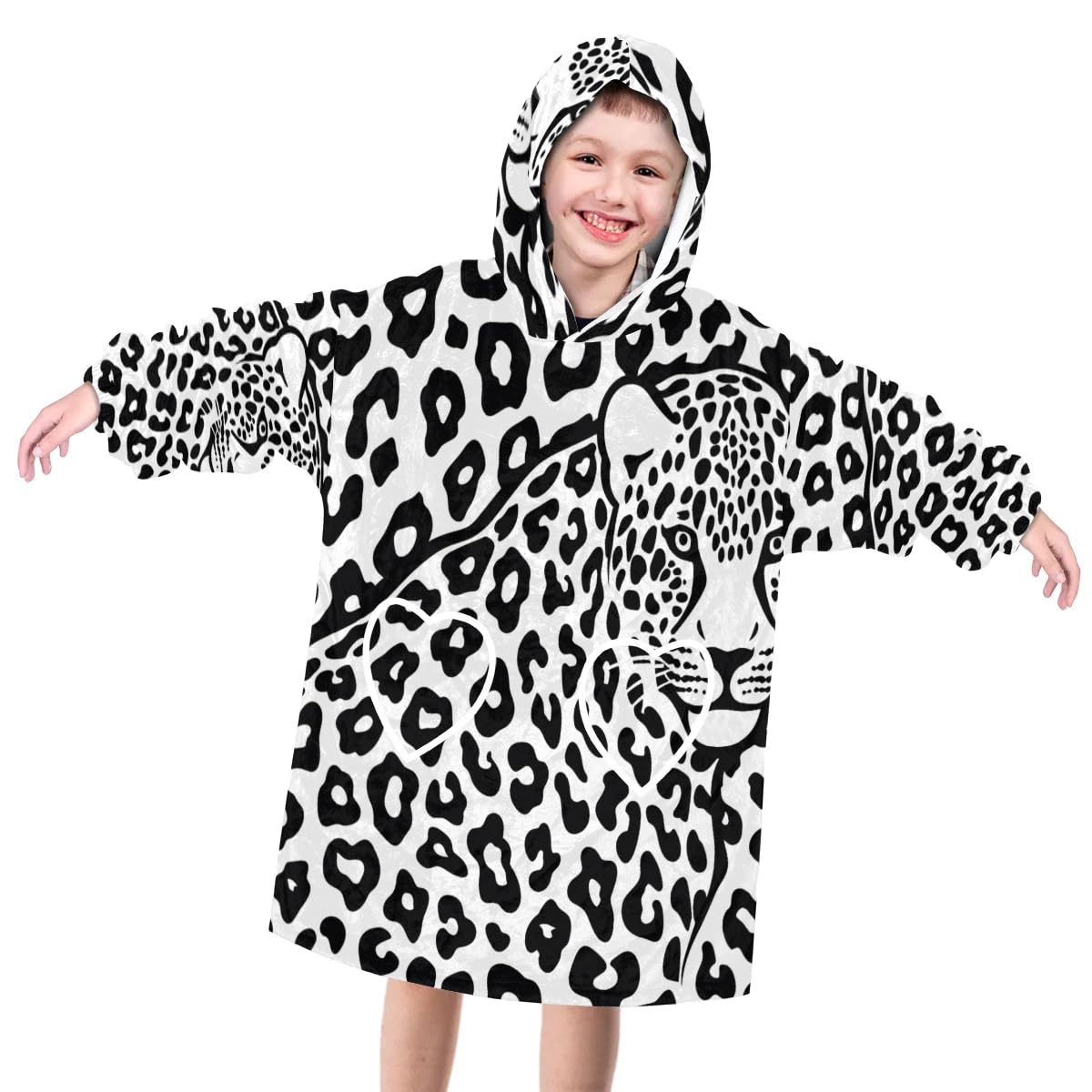 Pardick Wearable Blanket Hoodie for Kids, Leopard Fleece Sweatshirt Blanket Spotted Oversized Blanket Sweatshirt with Pocket Flannel Warm Hooded Blanket 6-10 Year Old Girl Boy Gift, One Size