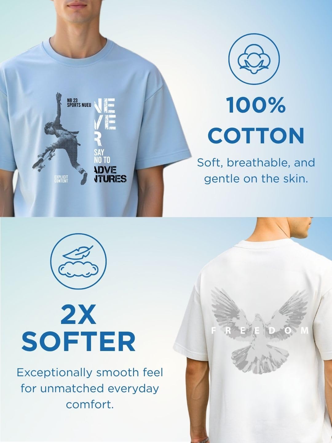 NOBERO - Camiseta de algodón con estampado gráfico para hombre