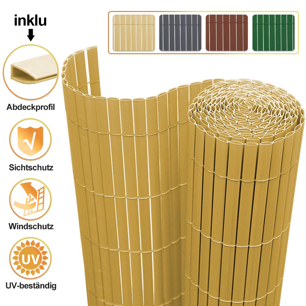 Lospitch Canisse en PVC Brise Vue, Palissade en PVC extérieur avec Lattes renforcées, Tapis d'intimité en PVC pour Balcon, revêtement de Jardin e terrasse, résistant aux UV, Bambou, 160 x 600 cm