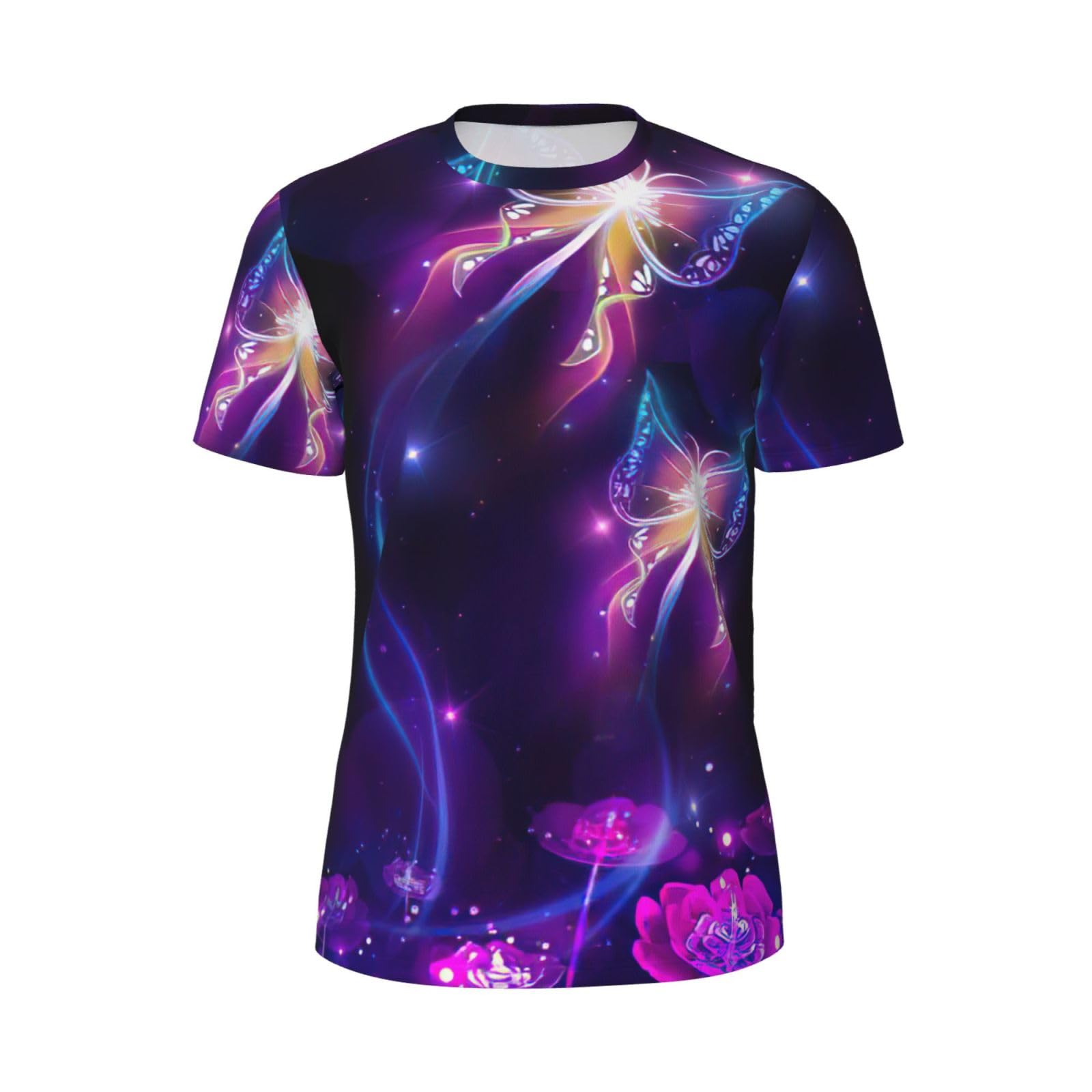 Edwal Men's Black Purple Butterfly Print T Shirts Breathable Mesh Tops Moisture-Wicking Tops For Workout Running And Daily Wear