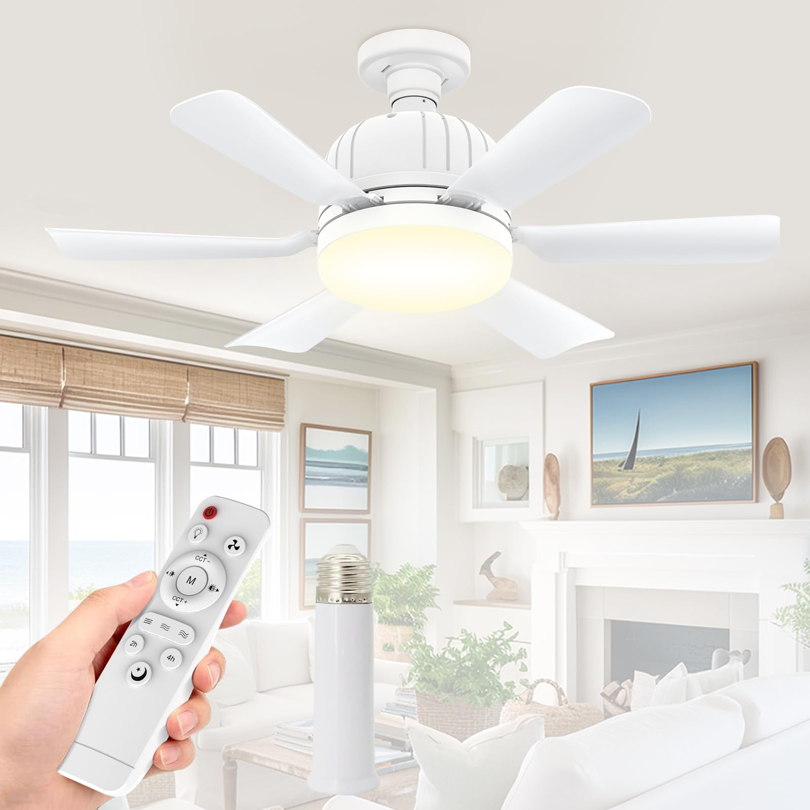 OIWERH 46cm E27/B22 Ceiling Fan Light Bulb Bayonet Fitting, Ceiling Fans with Lights and Remote, Ceiling Fans Lights Dimmable, Ceilings Lamp with 3 Speeds Timing, 6 Blades