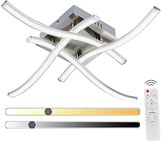 Plafoniera LED Dimmerabile Elegante Design Curvo Plafoniera LED 4 Schede LED Integrate 24W 2000lm Plafoniera Moderna in Metallo per Soggiorno Camere da Letto