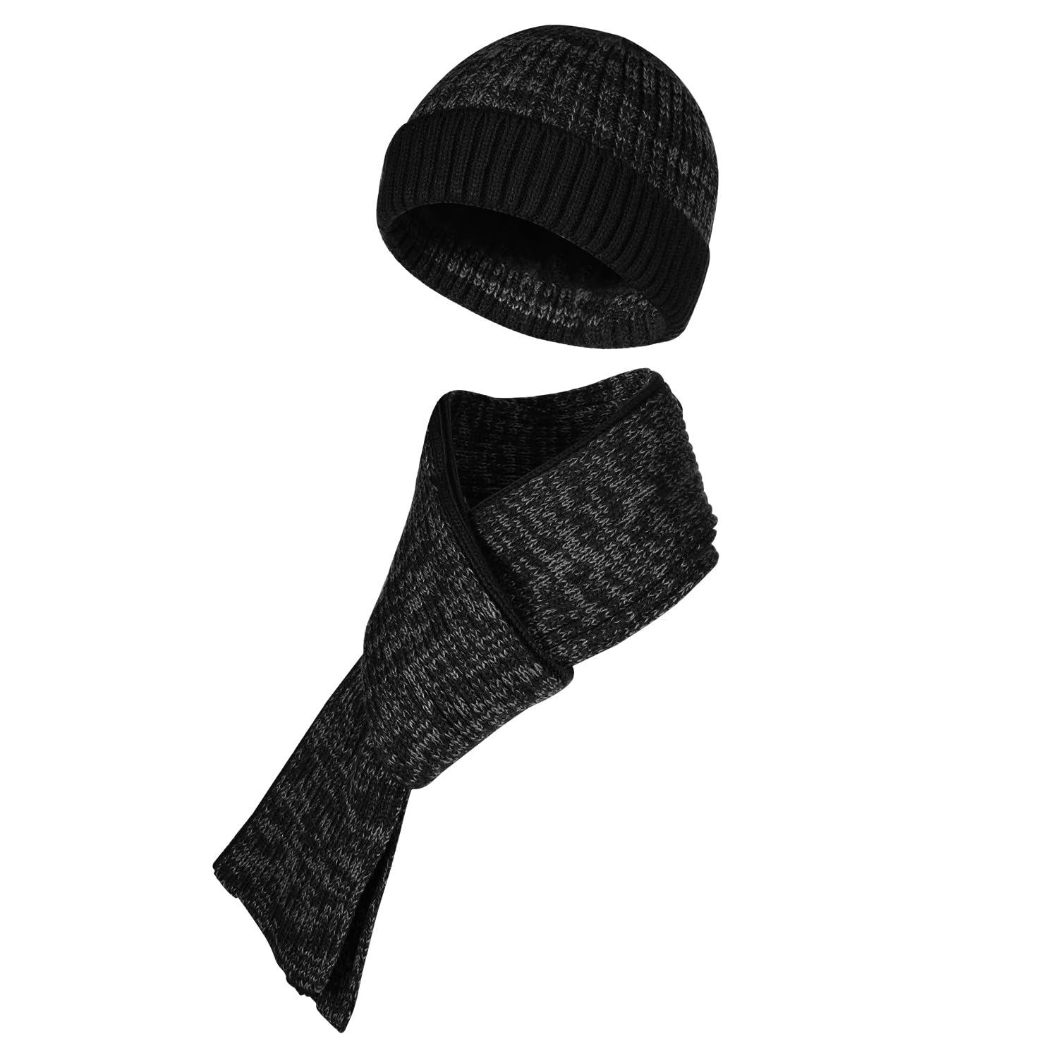 Kids Beanie and Scarf Set 2Pcs Winter Warm Knit Fleece Lined Skull Hat Long Scarf Outdoor Set for 2-8 Years Old Boys Girls (Black)