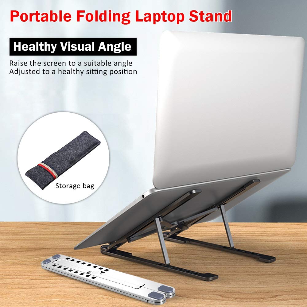 Supporto portatile per computer portatile, regolabile, in lega di alluminio, da tavolo, ventilato, pieghevole
