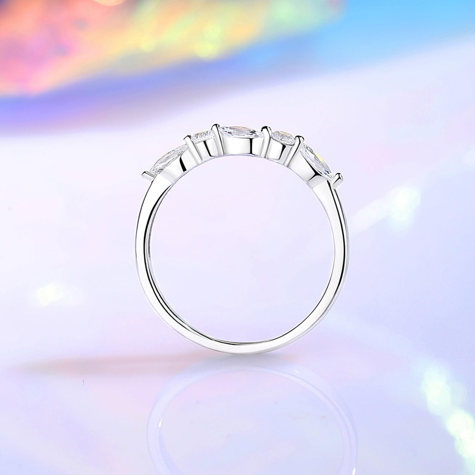 Anillos para mujer, oro auténtico, media eternidad, alianzas de boda, oro blanco, anillo de boda con diamante cultivado en laboratorio
