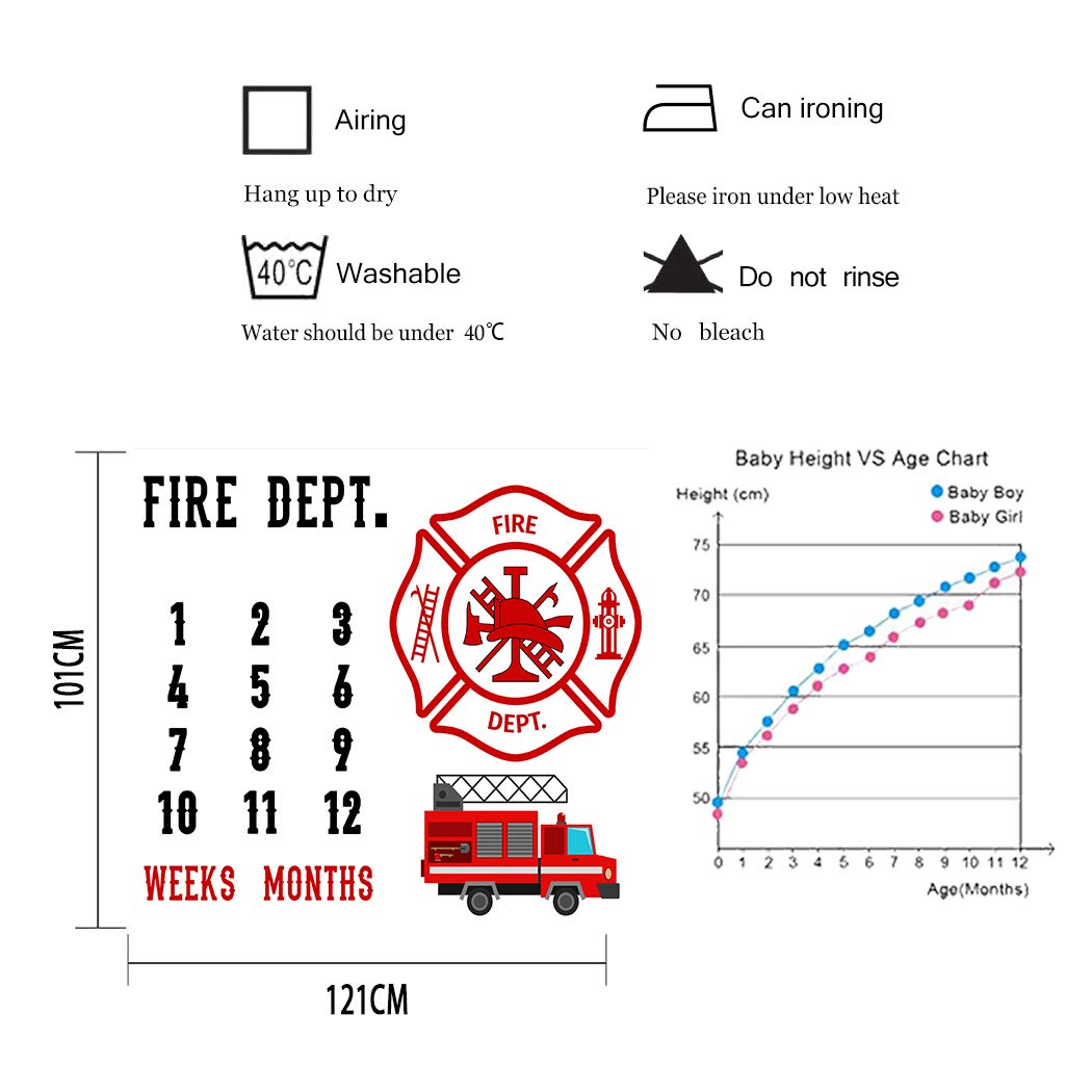 F-FUN SOUL Fireman car Backdrop for Photography, Fire Department, Large 48x40in Soft Flannel, Baby Monthly Milestone Blanket, Baby Shower Age Growth Tracker, Newborns Mom with Bonus Marker DSFS600