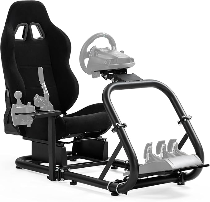 Dardoo Racing Simulator Cockpit Frame with Black Seat Fits for Moza/Logitech/Thrustmaster/Fanatec G27 G29 G920 G923, Adjustable Racing Wheel Stand, Not Included Wheel, Pedal and Handbrake