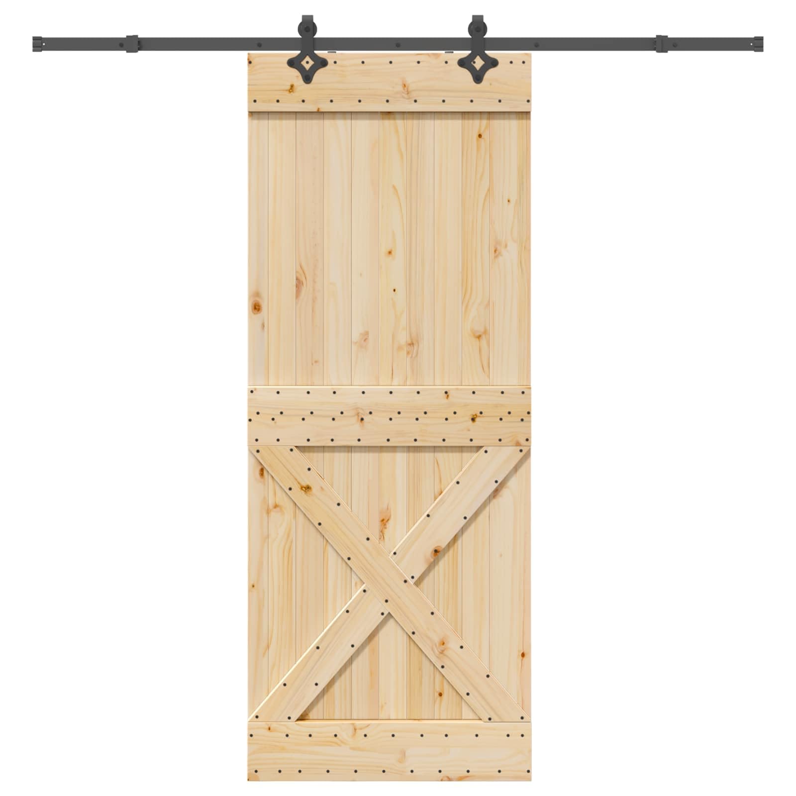 Narvik - Porta scorrevole in legno di pino, 90 x 210 cm, con binario in acciaio verniciato a polvere, per interni, divisorio