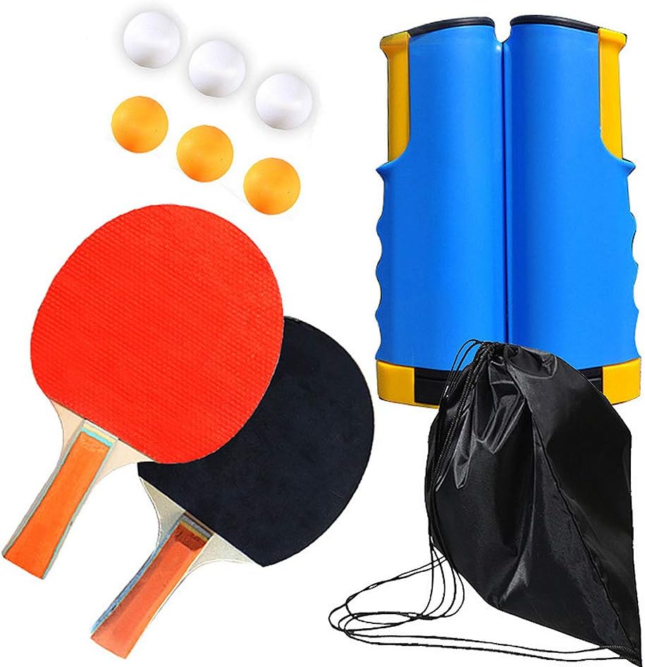 QPLUS Professional Ping Pong Paddle Set with Retractable Net (Bracket Clamps), Balls, and Posts (6-Star) Regulation Table Tennis Accessories, Advanced Home Indoor or Outdoor Play, Storage Case